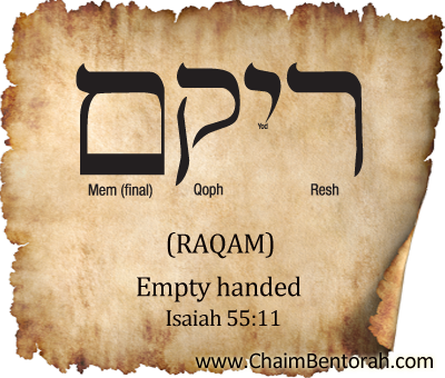 HEBREW WORD STUDY – EMPTY HANDED – RAQAM  ריקם