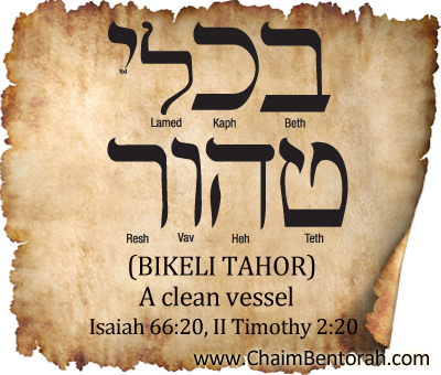 HEBREW WORD STUDY – A CLEAN VESSEL – BIKELI TAHOR בכלי טהור 